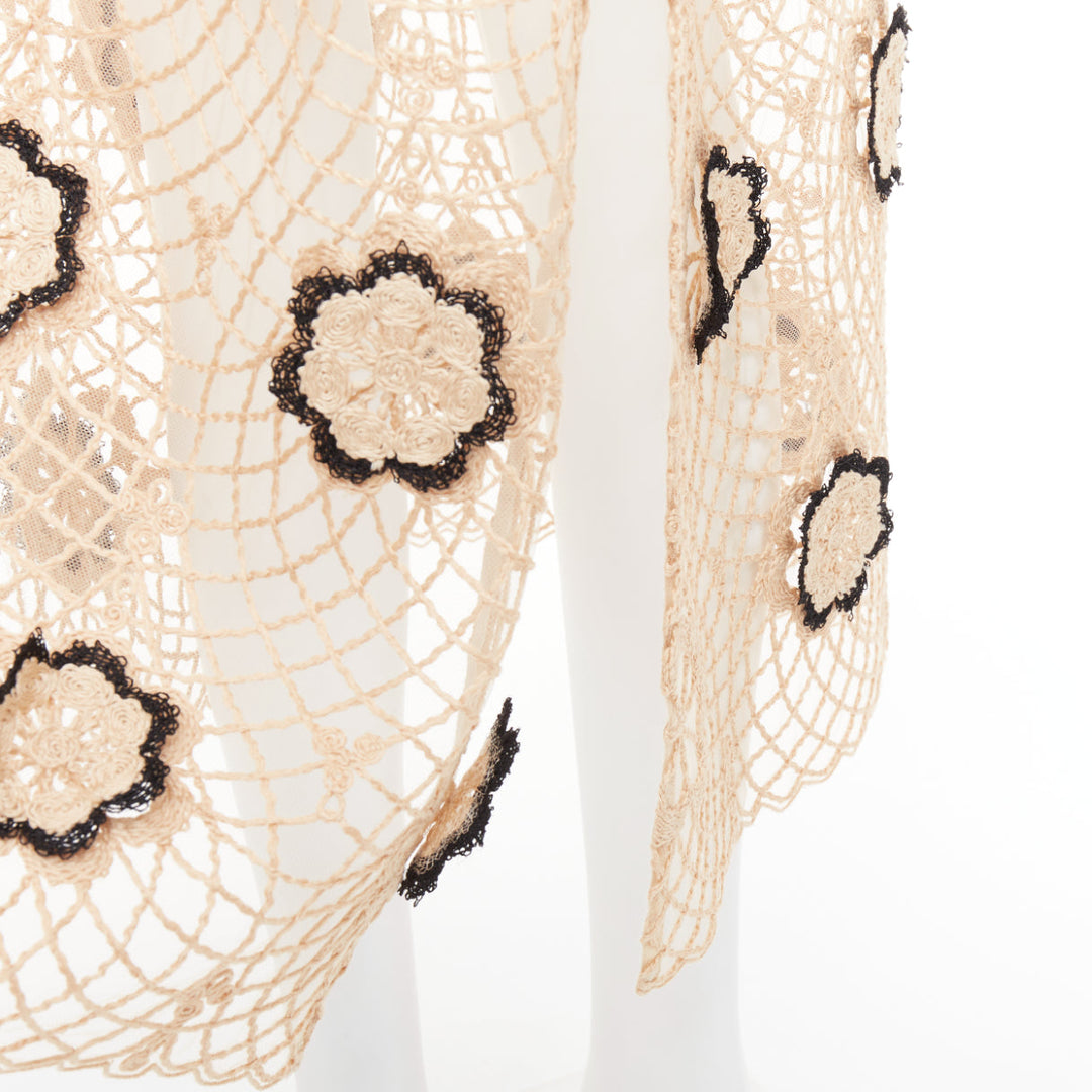 BEAUFILLE Zelle beige black braided jute black floral applique macrame dress L