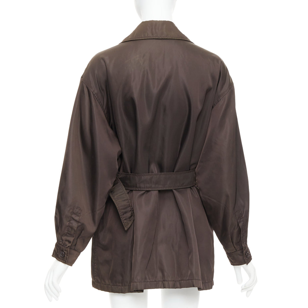 PRADA brown low sheen nylon double breasted short trench coat