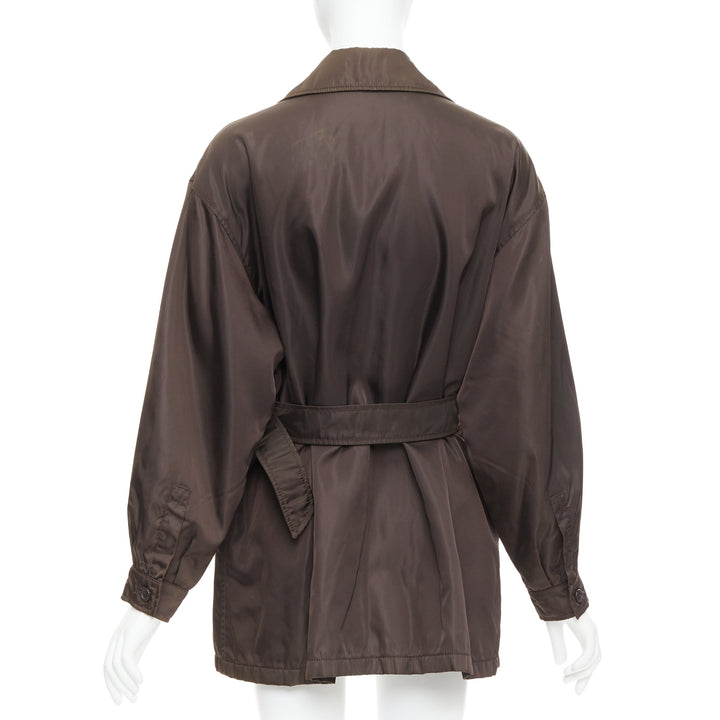 PRADA brown low sheen nylon double breasted short trench coat