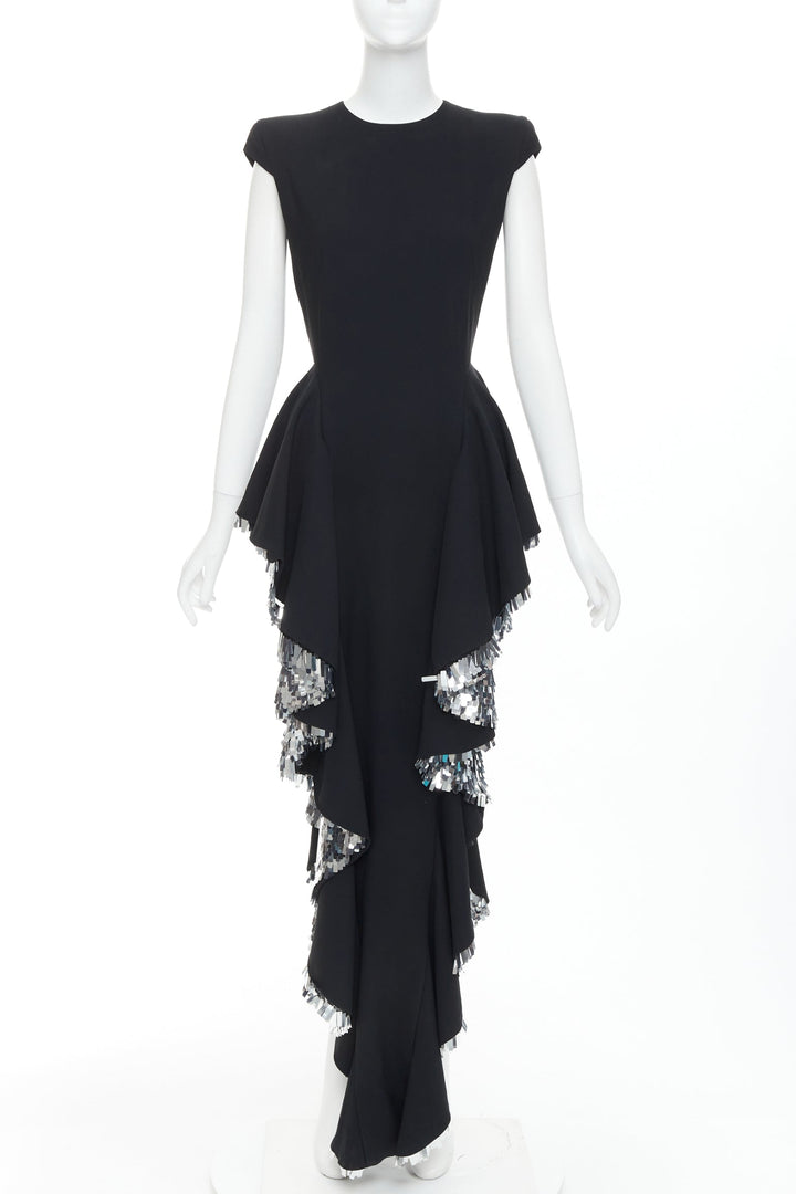 rare ALEXANDRE VAUTHIER COUTURE SS2023 Runway black silver sequin ruffle dress