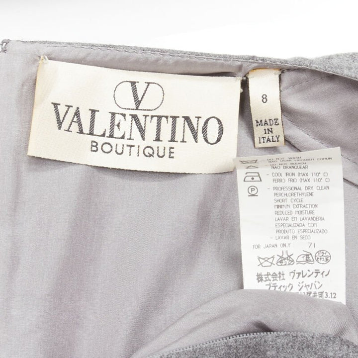 VALENTINO Vintage grey wool cashmere fur cuff pinched waist dress US8 M