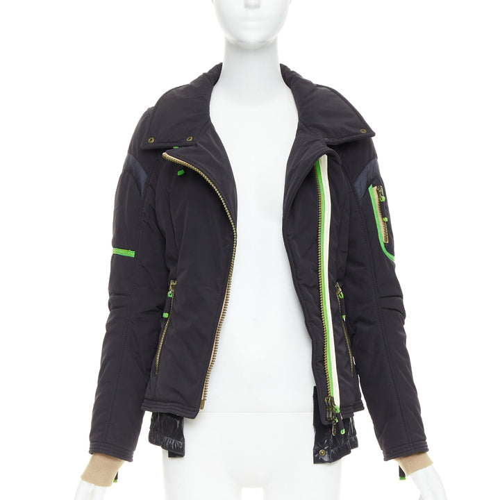 FRAUENSCHUH Limited Edition black nylon green nude zip snow puffer jacket XS
