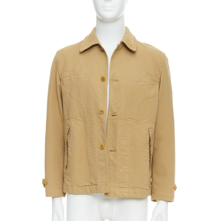 Male mannequin wearing Comme Des Garcons Homme Beige Feels like cotton Men Coat in Size  | Available at JHROP