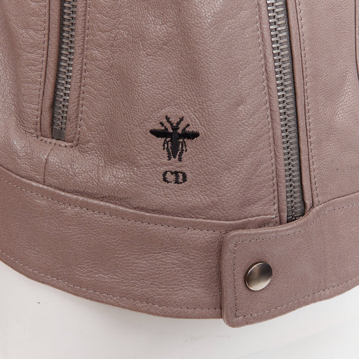 CHRISTIAN DIOR beige goat leather handpainted Phoenix zipped biker jacket FR38 M
