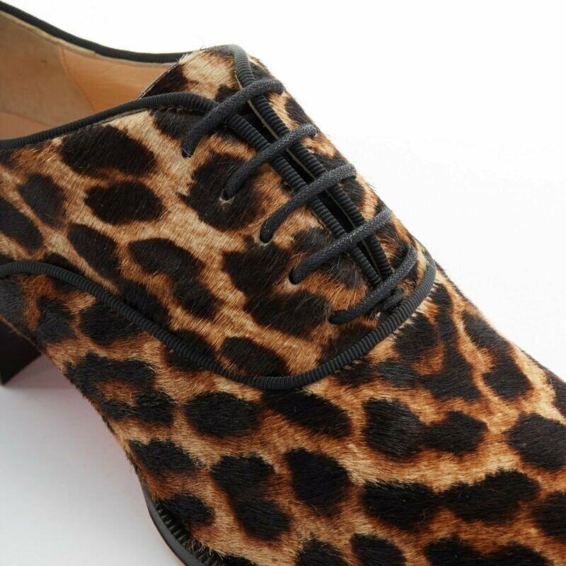 CHRISTIAN LOUBOUTIN Zazou leopard print calfksin point toe laced brogue EU36