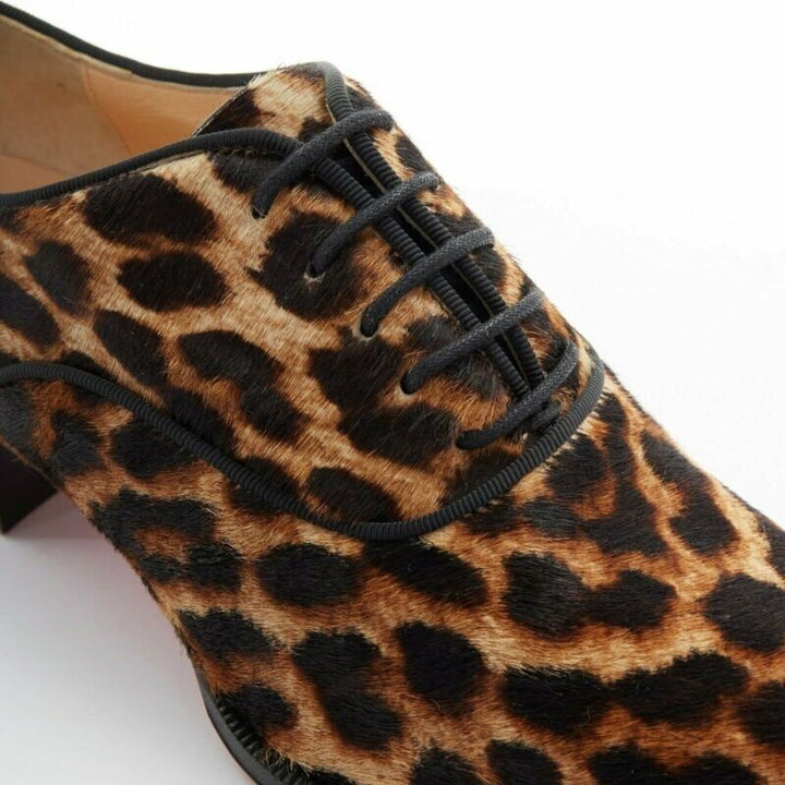 CHRISTIAN LOUBOUTIN Zazou leopard print calfksin point toe laced brogue EU36