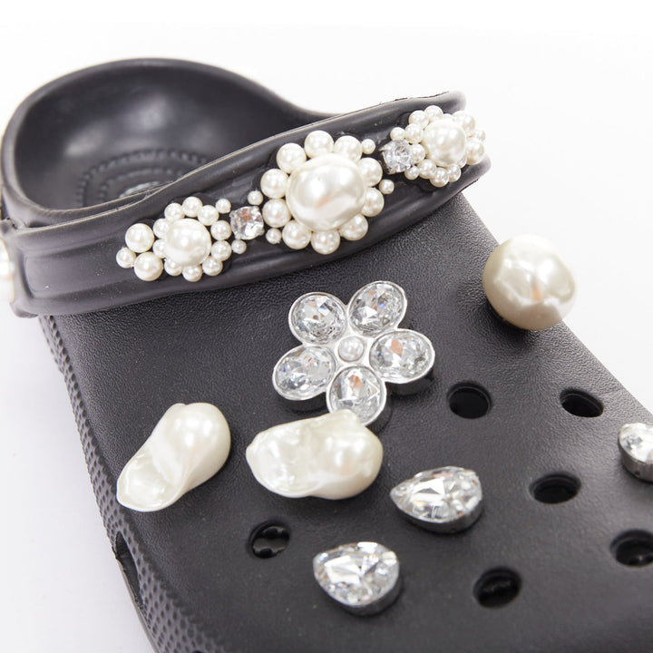 SIMONE ROCHA CROCS black pearl crystal embellished gibbitz clogs US10 EU40