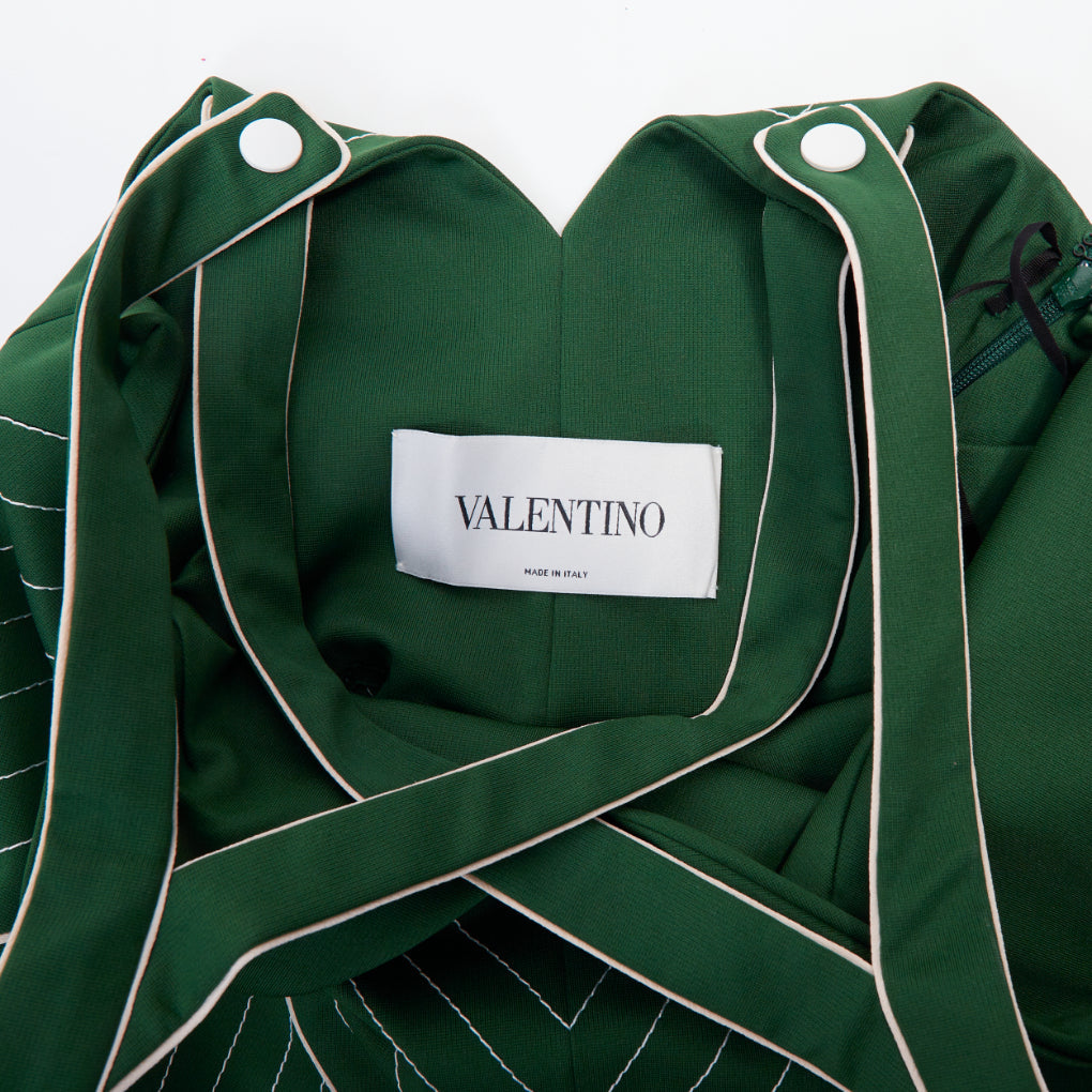 VALENTINO green contrast topstitch V neck silk lining sleeveless dress IT40 S