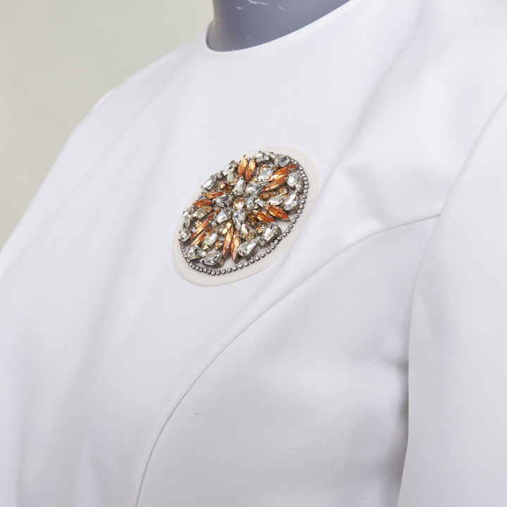 DIOR 2013 off white gold rhinestone embellished badge cotton peplum top FR38 M