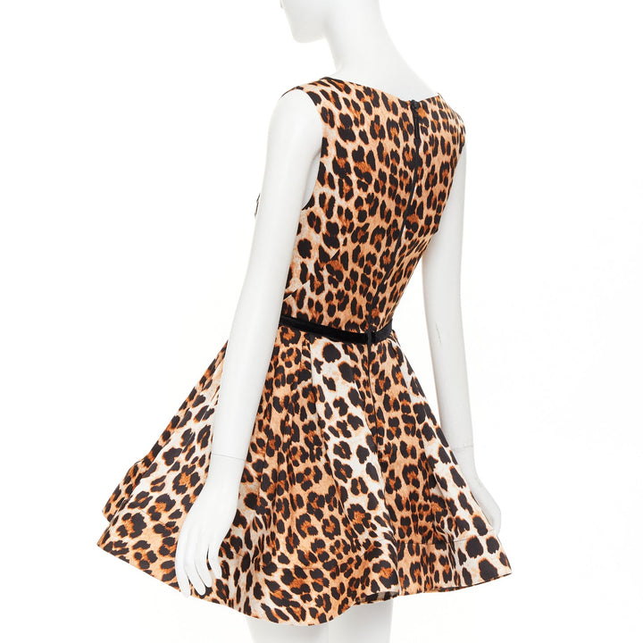BRONX & BANCO Luciana leopard print velvet belted fit flare mini dress XS