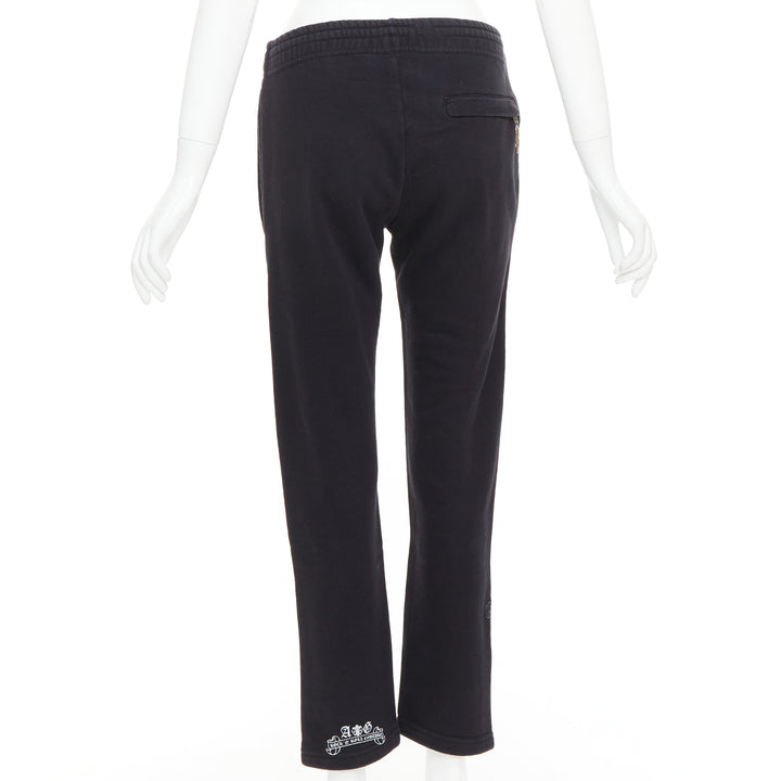 A&G JAPAN black cotton logo print silver Dagger zip sweat pants XS
