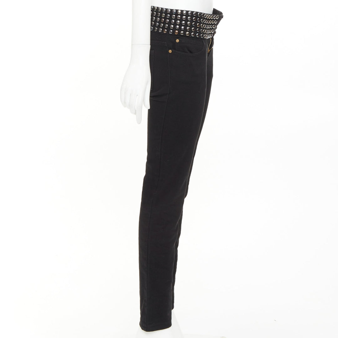 GUCCI 2008 Vintage black denim chrome dome studded waist skinny jeans IT38 XS