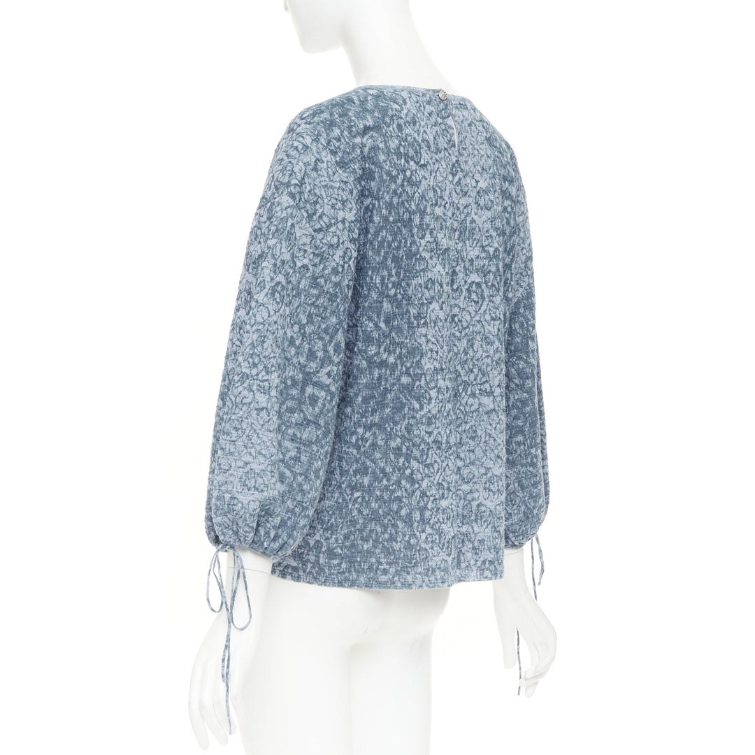 CHANEL 2013 Runway blue floral print  balloon sleeves pullover sweater FR44 2XL