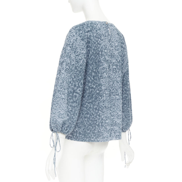 CHANEL 2013 Runway blue floral print  balloon sleeves pullover sweater FR44 2XL