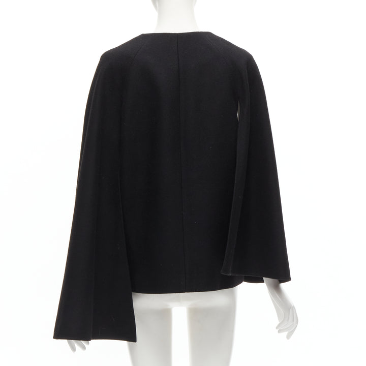 TIBI black virgin wool blend asymmetric cape sleeve button blazer jacket S