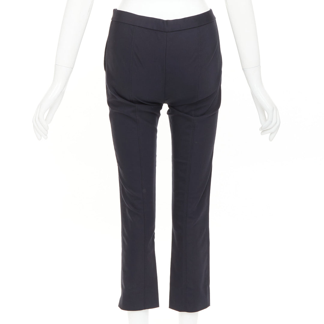 THE ROW black cotton blend mid waist panelled back cropped capri pants US0 XS