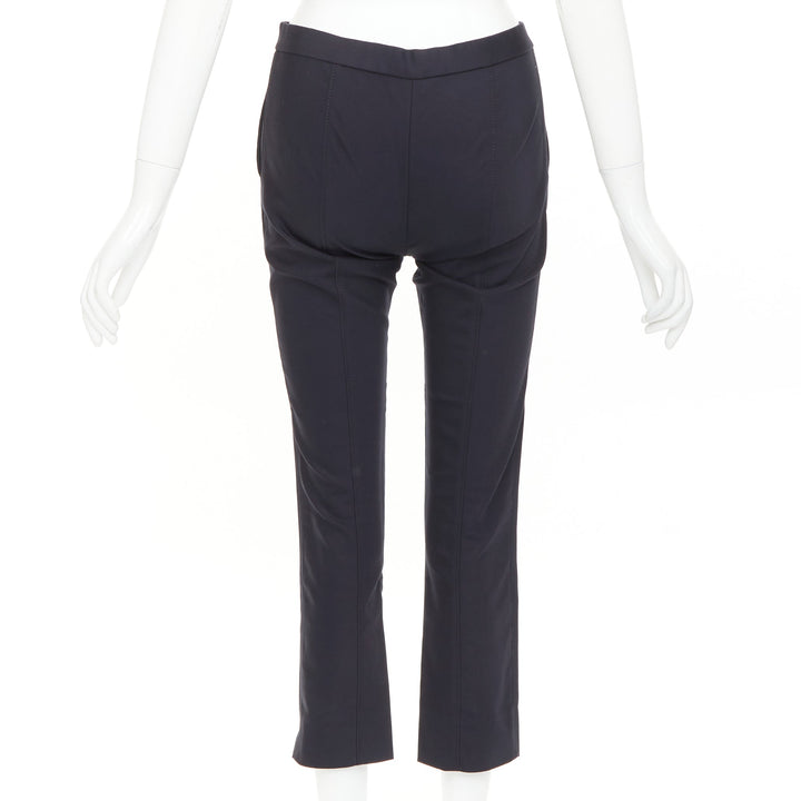 THE ROW black cotton blend mid waist panelled back cropped capri pants US0 XS