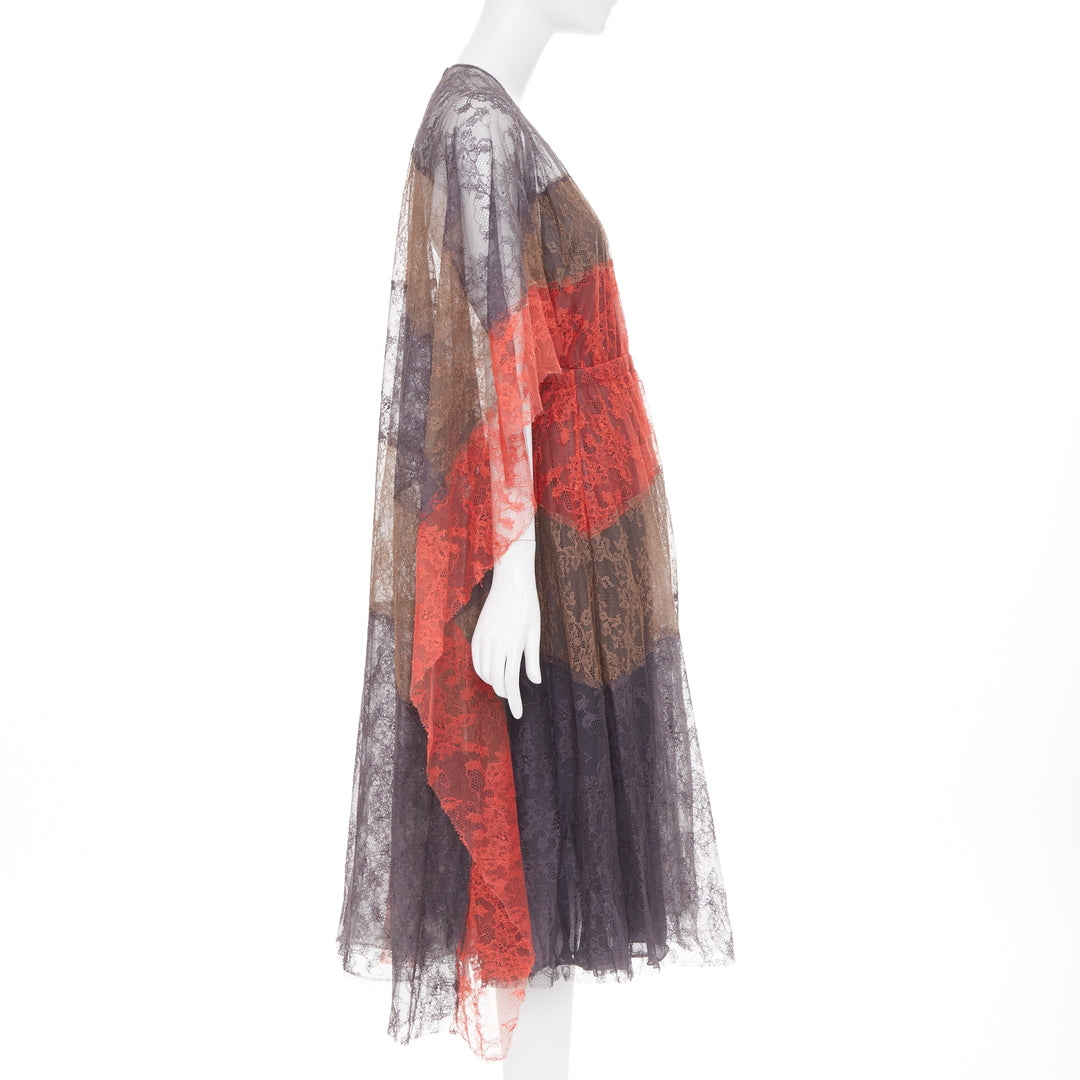 VALENTINO 2015 Runway colorblocked gradient tiered lace cape back dress IT38 XXS