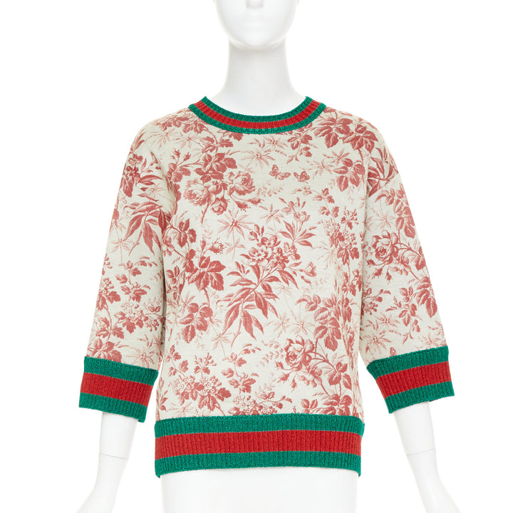 GUCCI 2016 Herbarium Floral grey pink bloom metallic web sweatshirt S