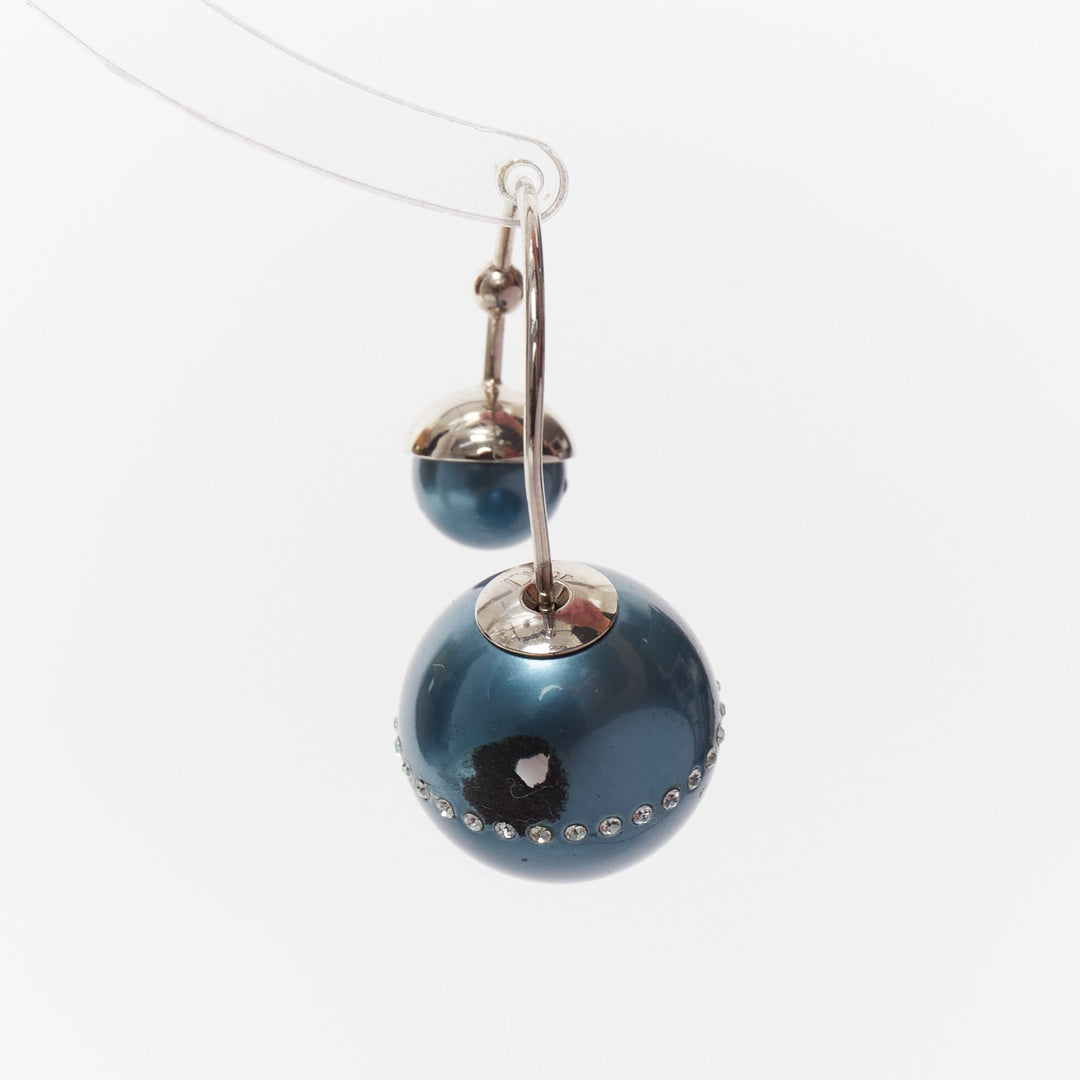 DIOR Tribales pealescent blue faux pearls crystal orbital pin earrings Pair