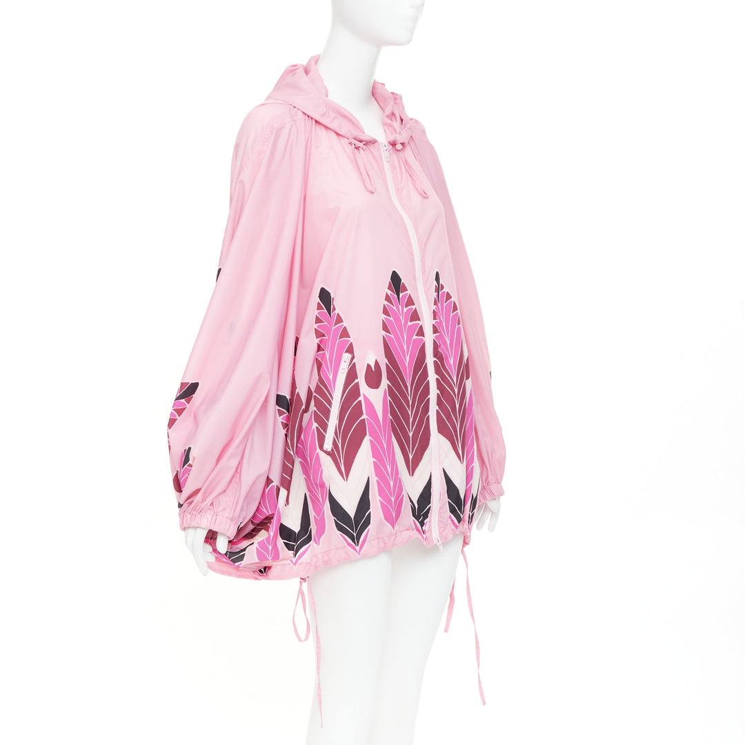 VALENTINO 2020 print pink abstract floral nylon ruched cocoon parka coat IT40 S