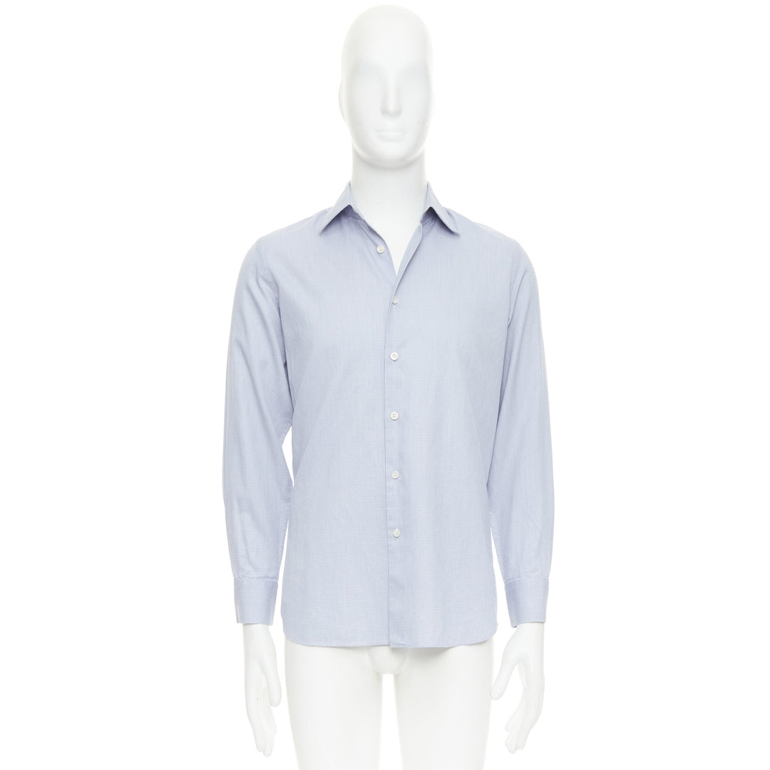PRADA blue geometric print shell buttons long sleeve collared dress shirt EU38 S