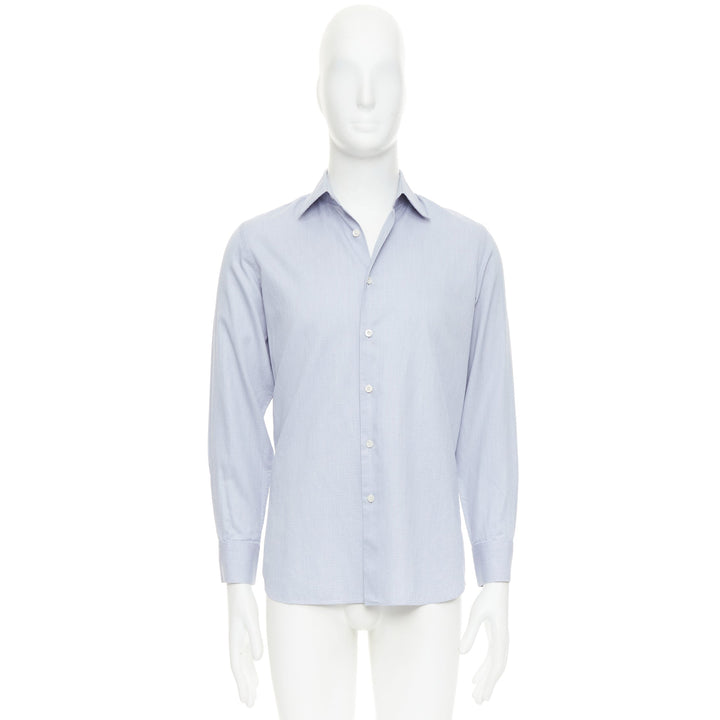 PRADA blue geometric print shell buttons long sleeve collared dress shirt EU38 S