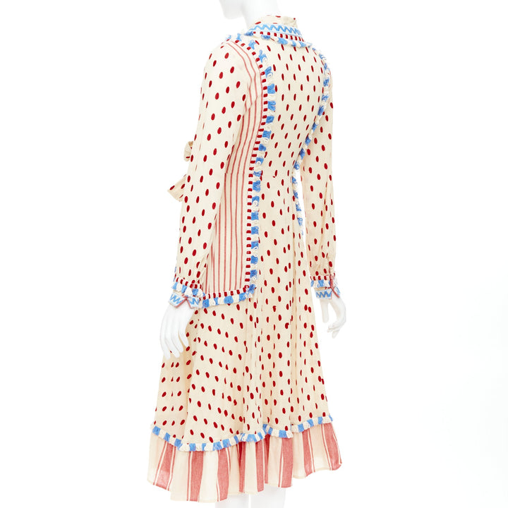 DODO BAR OR Padma beige red blue knotted embroidery cotton boho dress US0 XS