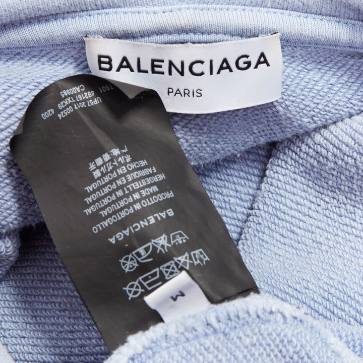 BALENCIAGA 2017 Demna light blue cotton phone kangaroo pocket logo hoodie M