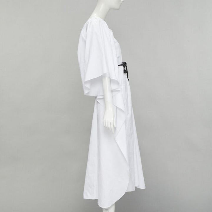 ROLAND MOURET 2021 Lange white needlepoint poplin leather cord belt dress XS