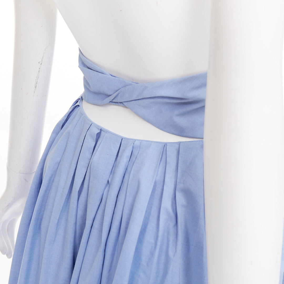 ROSIE ASSOULIN light blue cotton cut out back pleated midi full skirt US0 XS