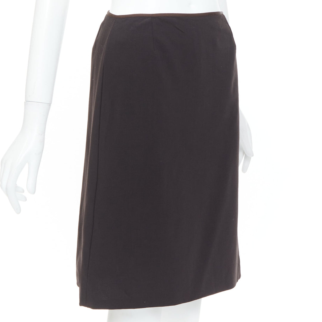 FENDI Vintage brown minimalist mid rise straight knee pencil skirt IT38 XS