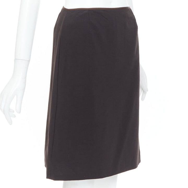 FENDI Vintage brown minimalist mid rise straight knee pencil skirt IT38 XS
