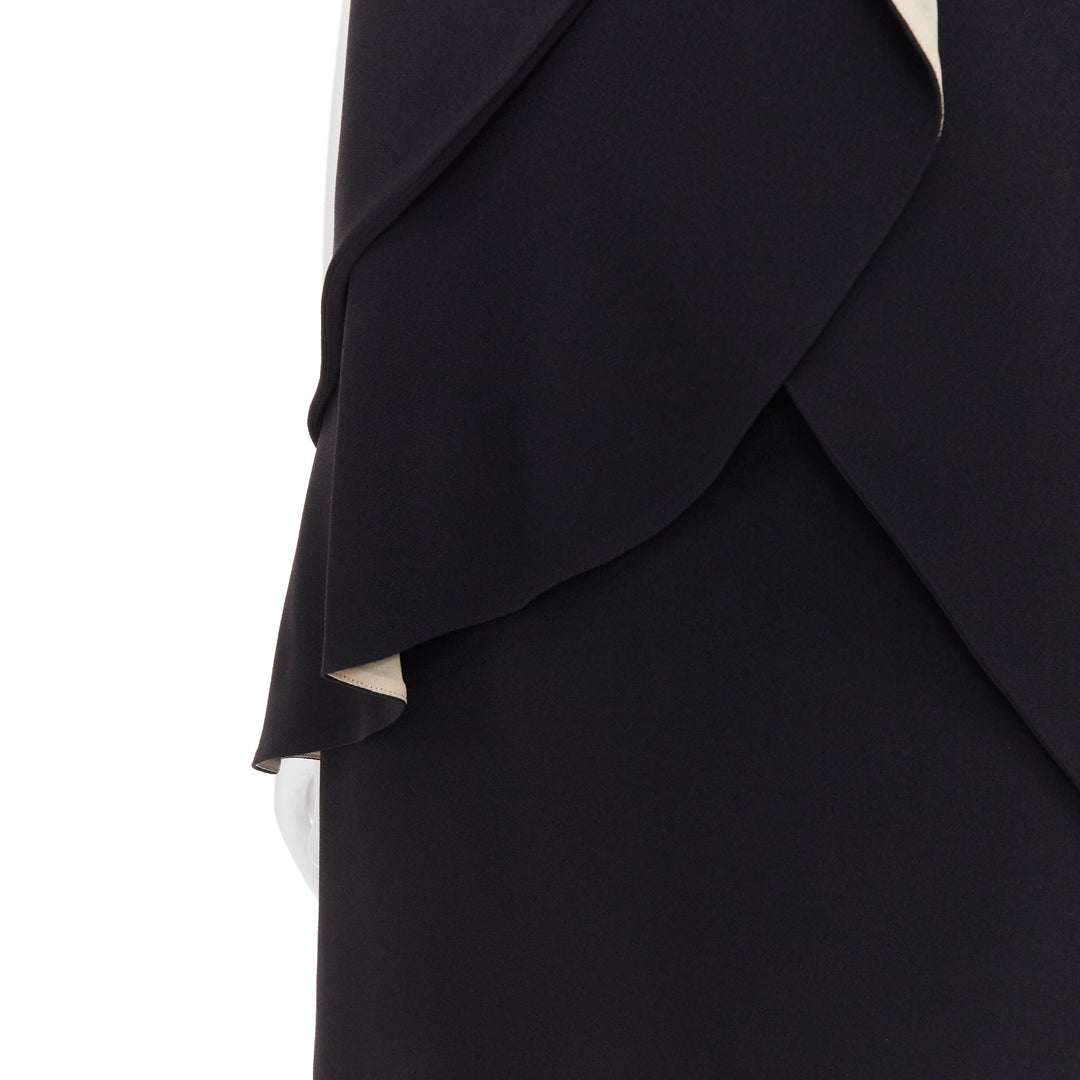 CHLOE black crepe cream silk trim asymmetric ruffle shift dress FR36 S