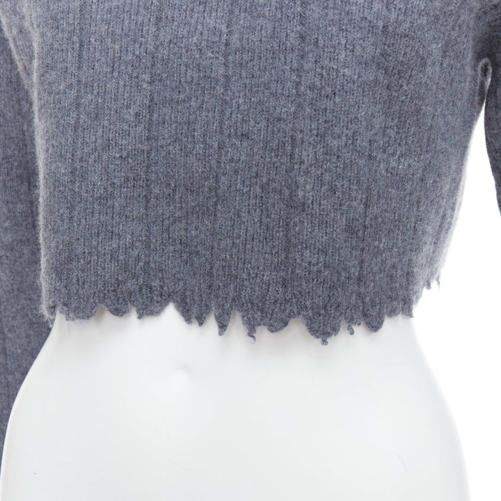 ALEXANDER WANG T 100% merino wool grey distressed edge cropped sweater XS