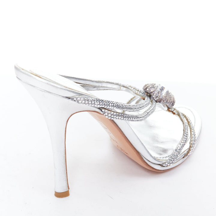 RENE CAOVILLA silver leather rhinestone crystal heel sandal EU37.5