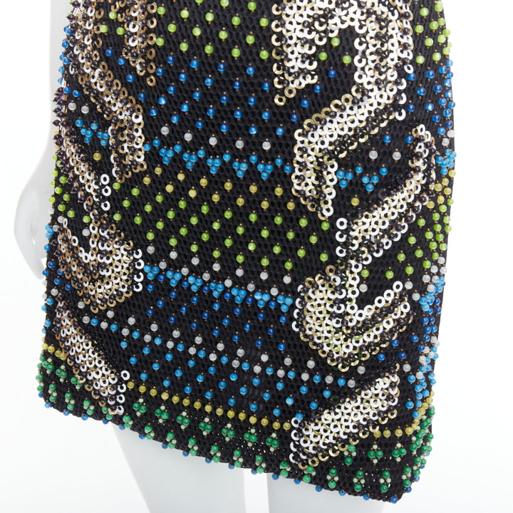 PETER PILOTTO black green beads embellished scuba mini dress UK8 S