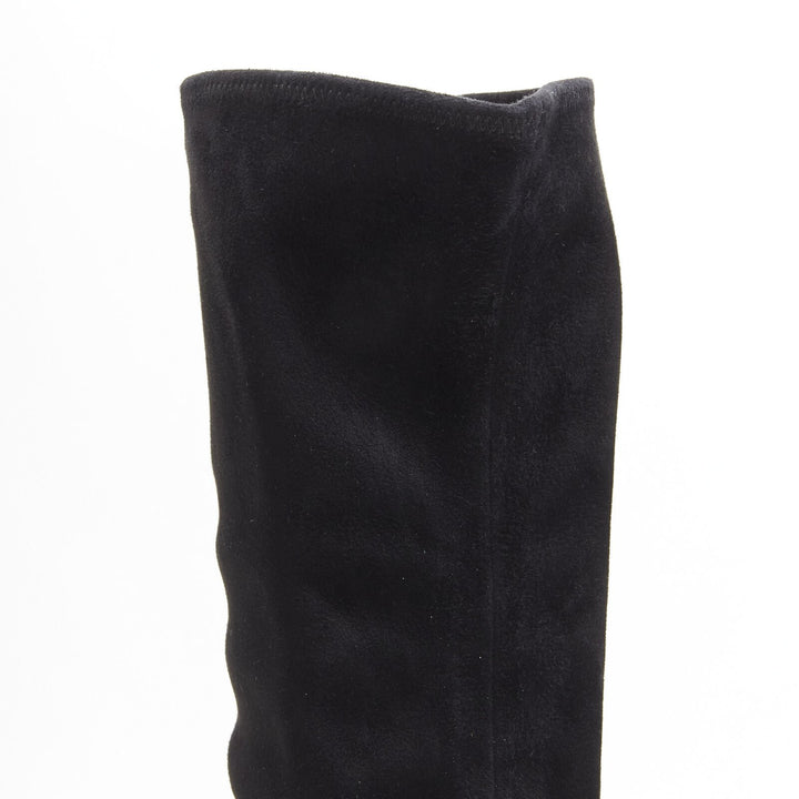 MIU MIU black suede jewelled crystal heel pull on over knee boot EU37