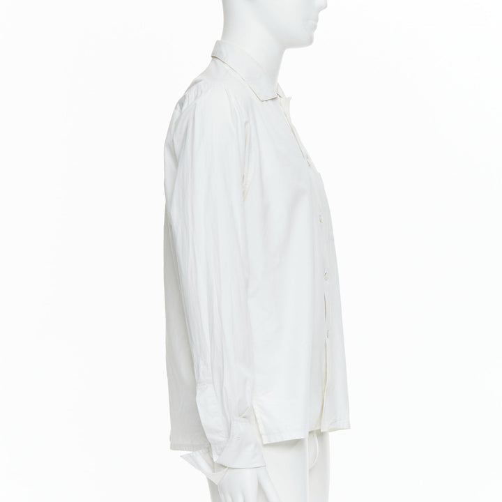 YOHJI YAMAMOTO cream cotton cut out collar pocketed dress shirt JP3 L