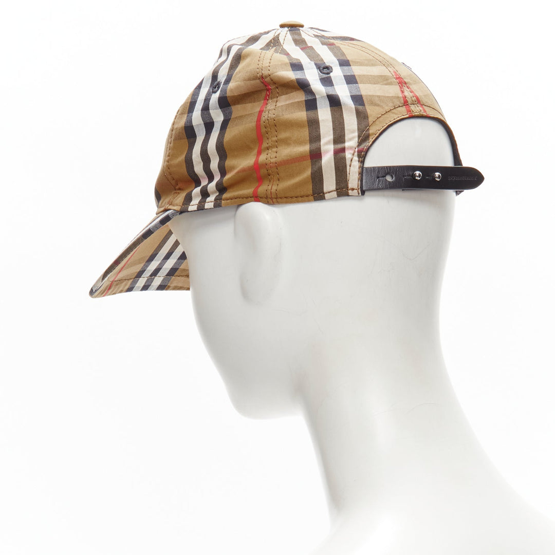 BURBERRY House Check brown cotton adjustable leather strap dad cap S