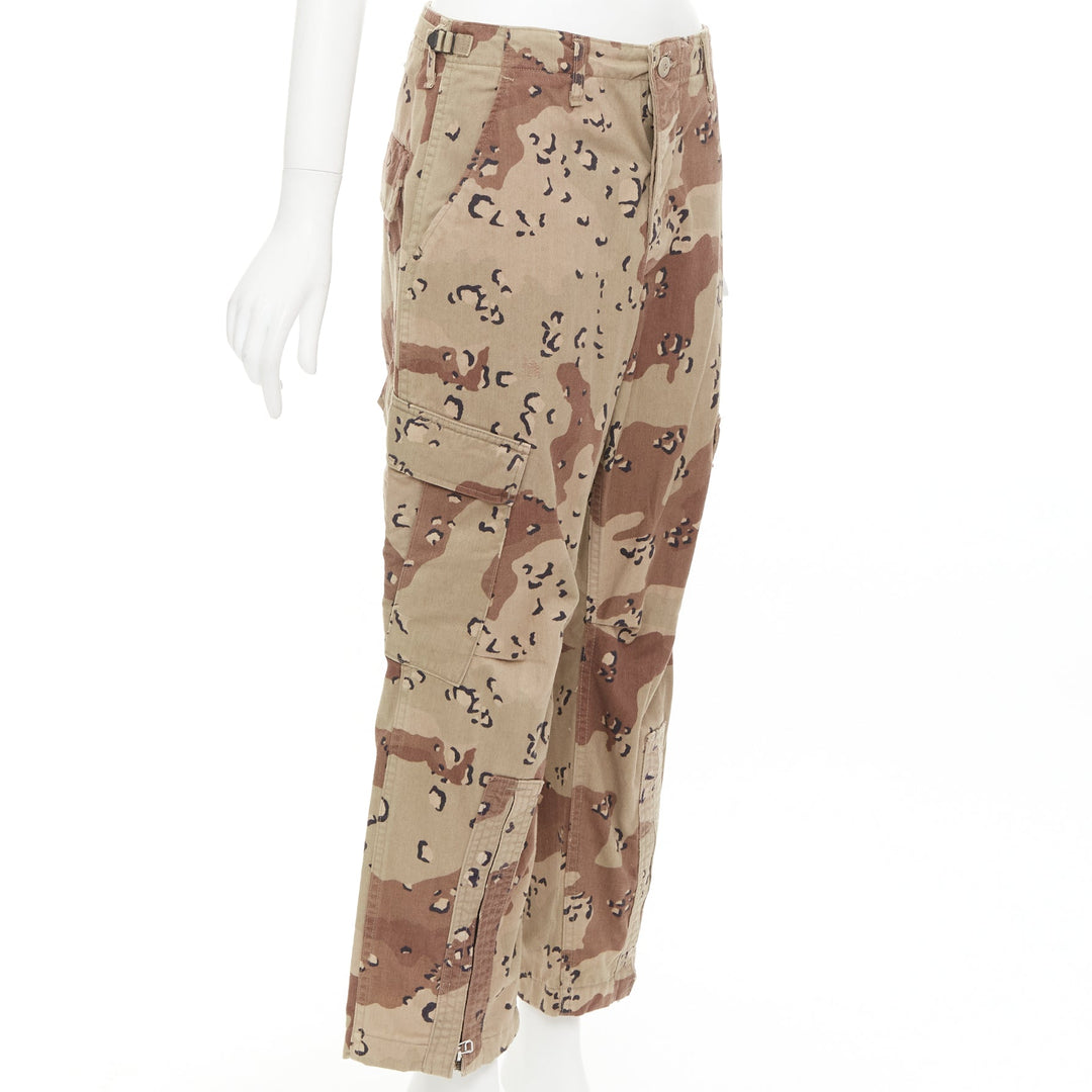 REDONE Desert Camo beige brown cotton blend camouflage cargo cropped pants S