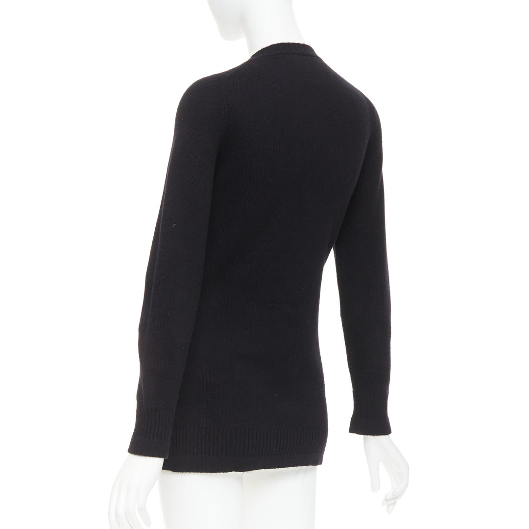 CHANEL 100% cashmere black silver-tone CC turnlock 4 pocket cardigan FR34 XS