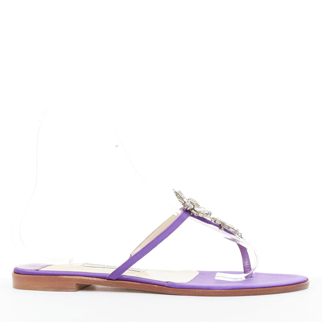 JIMMY CHOO Cache purple satin clear flower crystal evening slipper mules EU38