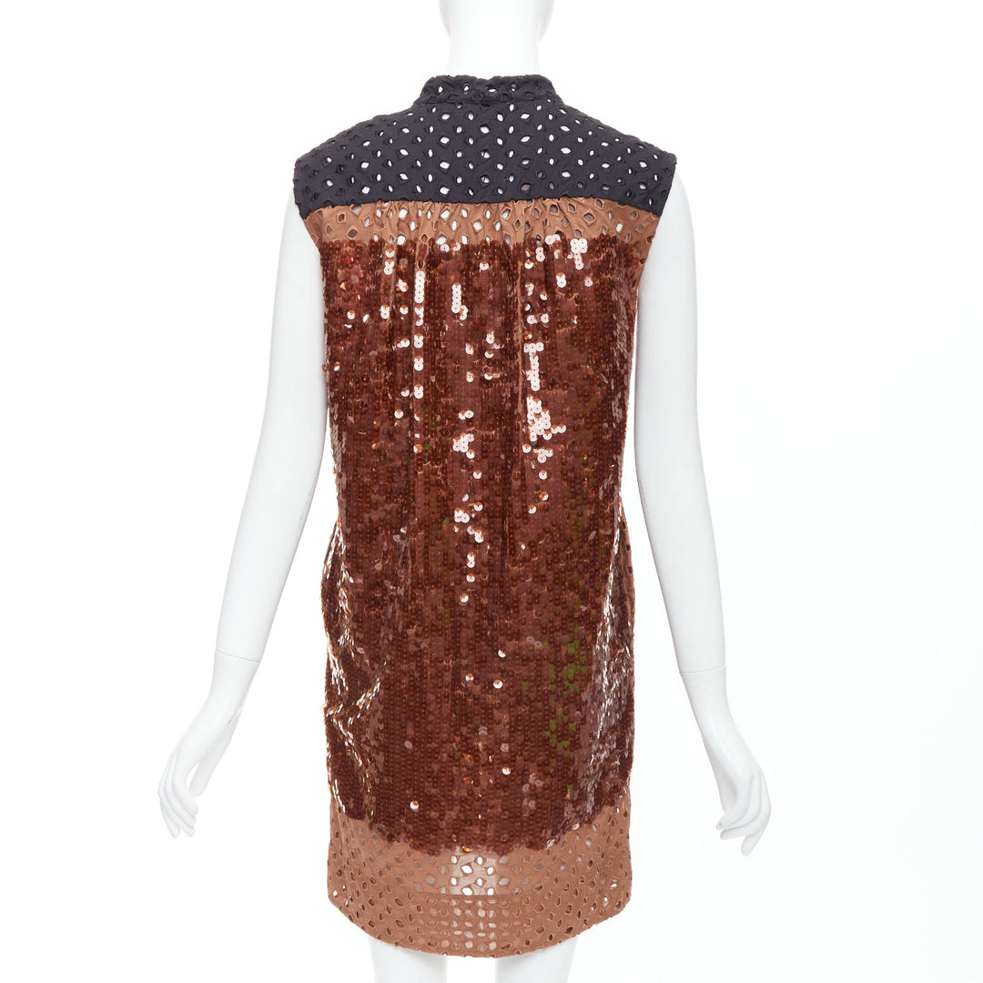 rare LOUIS VUITTON pink brown colorblock sequin embroidery anglais dress FR34 XS