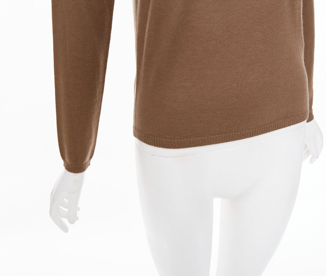 MAX MARA brown lightweight pure cashmere crew neck long sleeve sweater top S