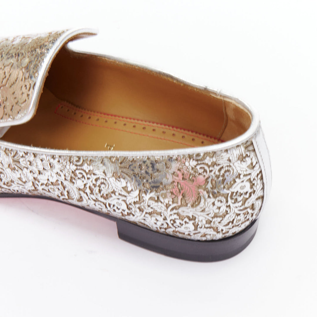 CHRISTIAN LOUBOUTIN Dandelion silver mirrored laser cut leather loafers EU40.5