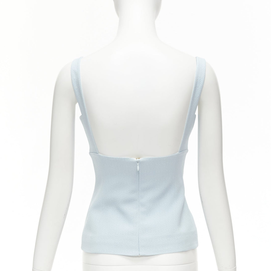 EMILIA WICKSTEAD baby blue crepe square neck darted top UK6 XS