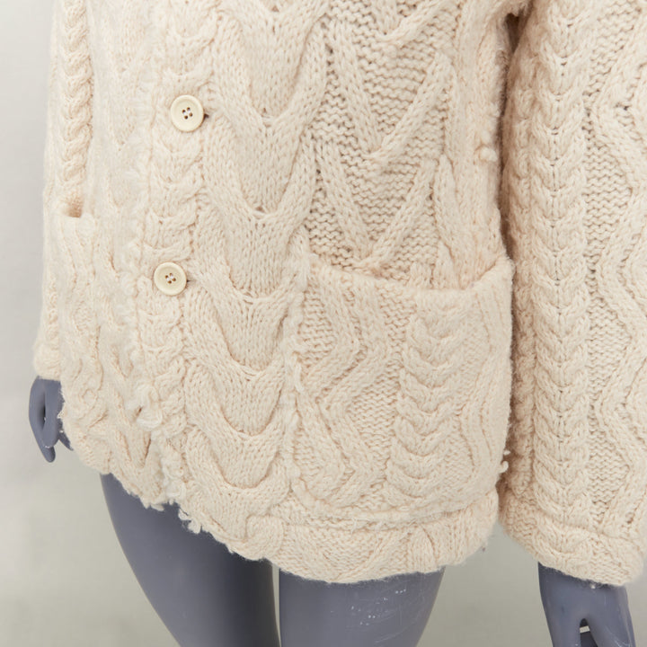 JUNYA WATANABE MAN 2003 cream frayed edge wool cable knit tailored jacket M