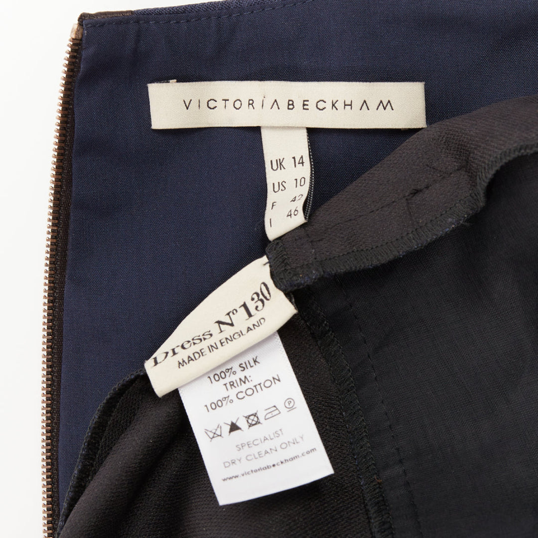 VICTORIA BECKHAM navy blue structural cocoon paneled pocket shift dress UK10 M