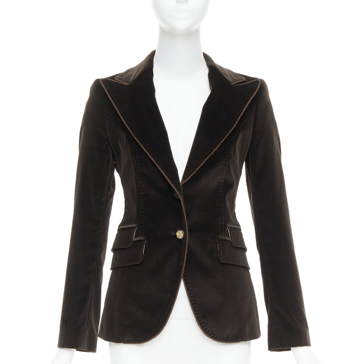 DOLCE GABBANA dark brown velvet rope pip peak lapel Le Smoking blazer IT38 XS